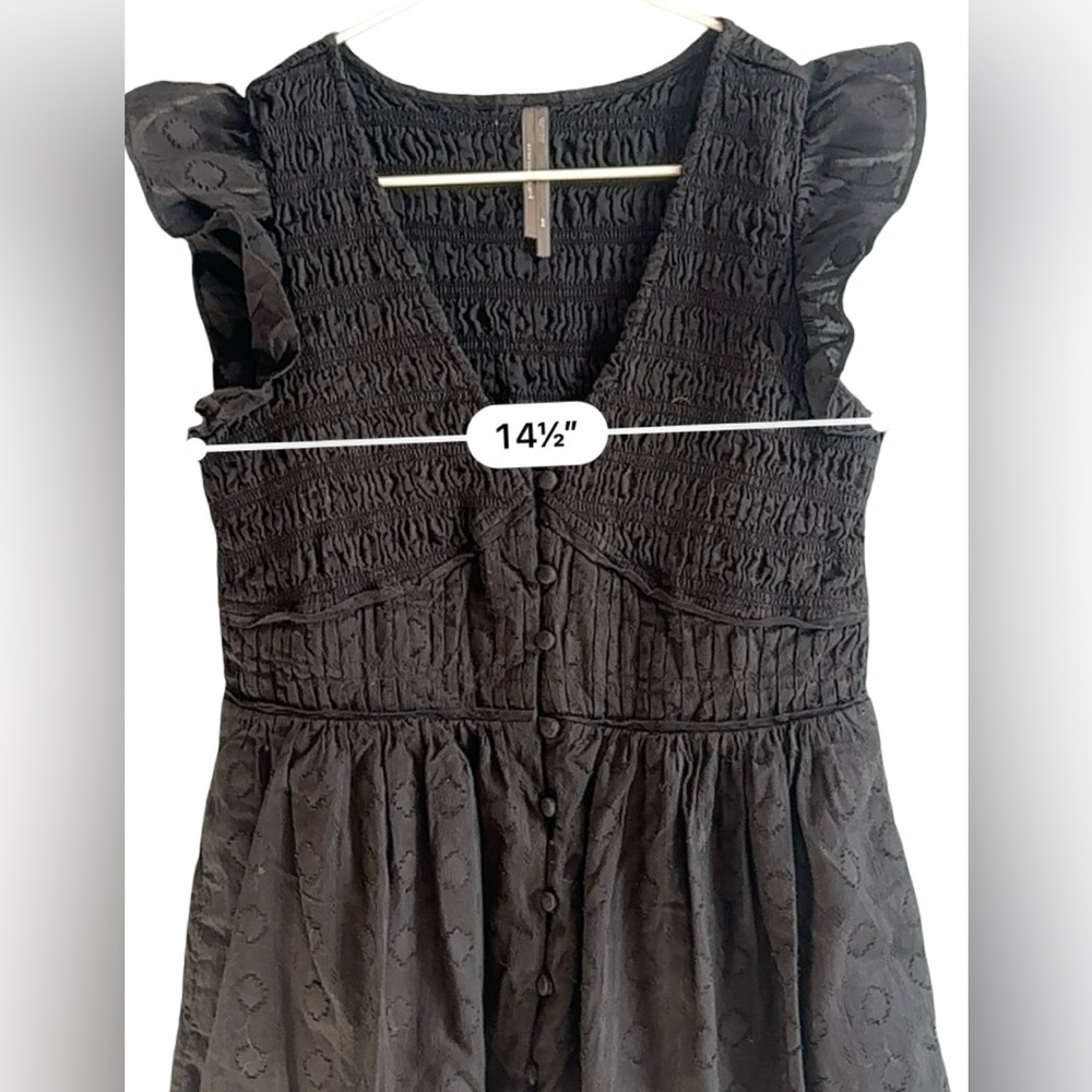 Anthropologie Peregrine Mini Dress Women's Size XS Black Cotton Smocked Pockets - Picture 7 of 12